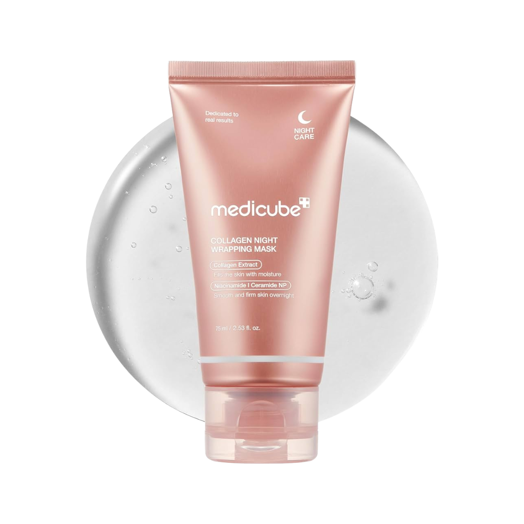 medicube Paquete de mascarilla facial de colágeno para envolver durante la noche, cuidado de elasticidad e hidratación, reduce la flacidez y la opacidad - Colágeno hidrolizado para una piel brillante
