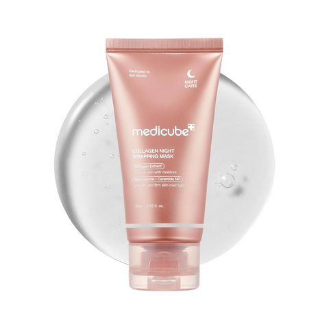 medicube Paquete de mascarilla facial de colágeno para envolver durante la noche, cuidado de elasticidad e hidratación, reduce la flacidez y la opacidad - Colágeno hidrolizado para una piel brillante
