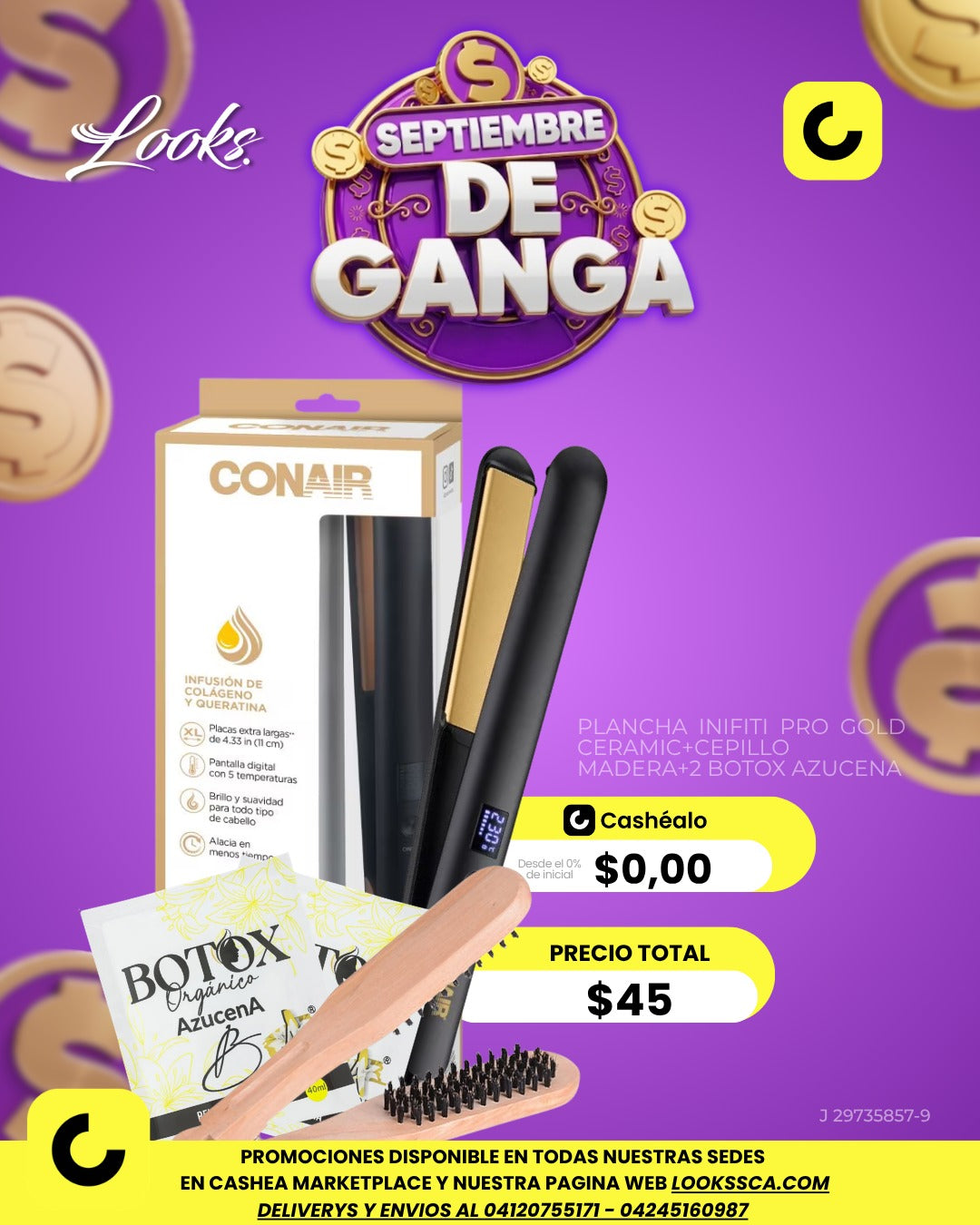 SEPTIEMBRE DE GANGA PLANCHA CONAIR +CEPILLO + 2 SOBRES BOTOX DE AZUCENA
