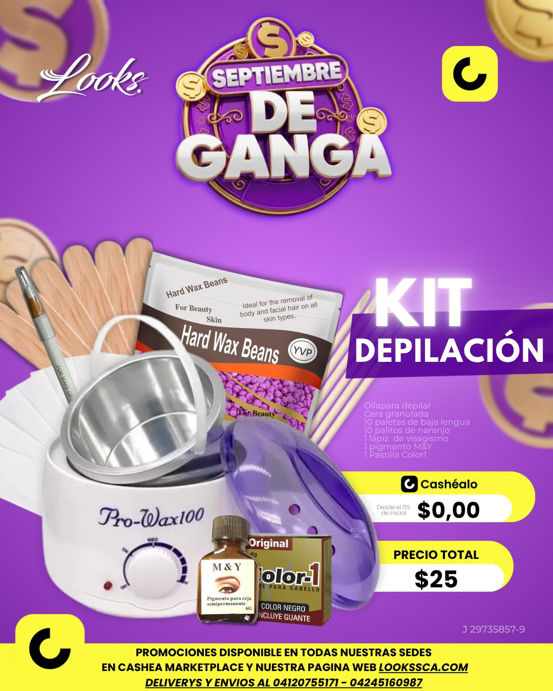 SEMTIEMBRE DE GANGA. PIGMENTO M&Y, 10 PALITOS DE NARANJO 10 PALETAS, UNA OLLA DEPILATORIA, UNA CERA GRANULADA, LAPIZ DE VISAGISMO PARA CEJAS