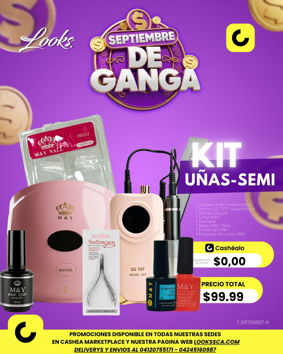 SEMTIEMBRE DE GANGA. LAMPARA M&Y, DRILL SG 707, UÑAS, UNA LIMA, TOP COAT M&Y, CORTACUTICULAS SOLINGEL, ESMALTE M&Y, BASE COAT M&Y
