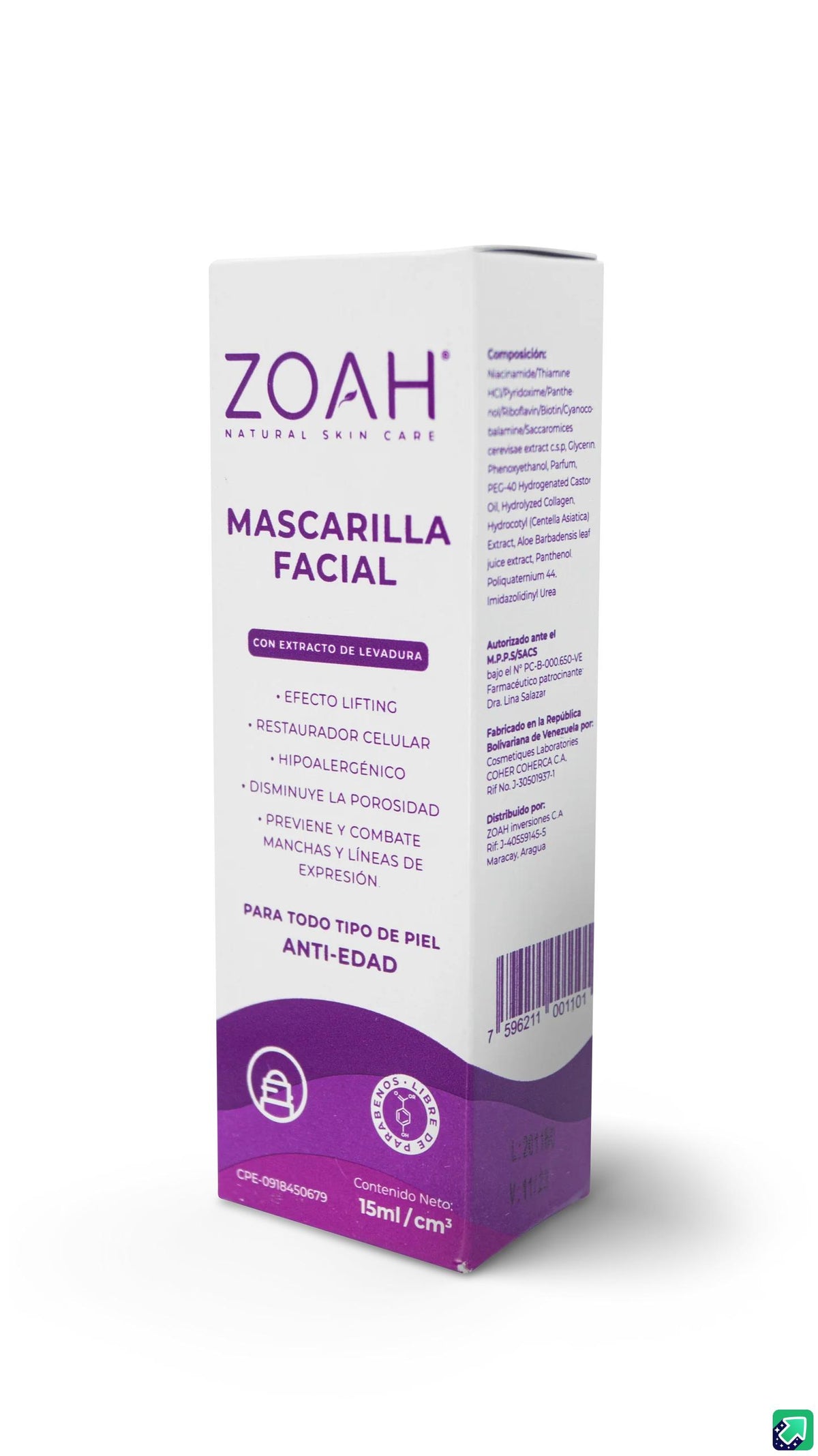 MASCARILLA FACIAL ZOAH ACLARANTE 15 ML