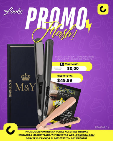 SUPER PROMO FLASH PLANCHA M&Y EXTREME+SOBRE DE AZUCENA+CEPILLO PLANCHA DE MADERA