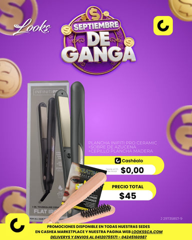 SEPTIEMBRE GANAGA, PLANCHA CONAIR + CEPILLO PARA PLANCHAR CABELLO + SOBRE AZUCENA